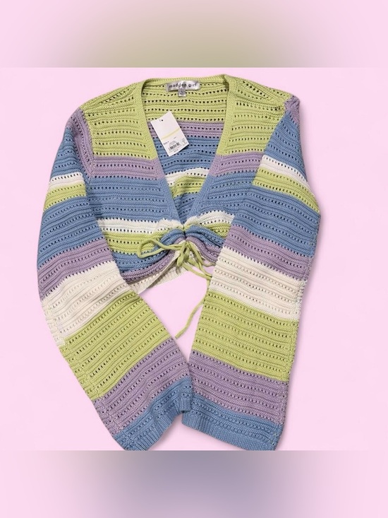 Madden Girl Sweaters - Madden Girl Pastel Striped Cropped V-Neck Tie-Front Sweater